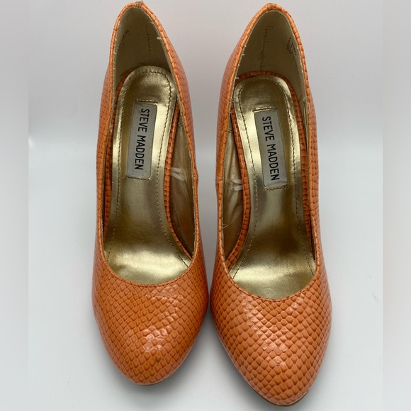 🔥5 for $20🔥 Steve Madden Orange Ronni Faux Snakeskin Stiletto Heels Size 6.5 - Picture 7 of 16